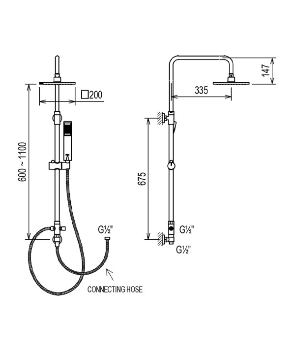 Crestial Vita Shower Rail Assembly (Rectangular head)