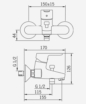 Exposed Shower Mixer - technical diagram