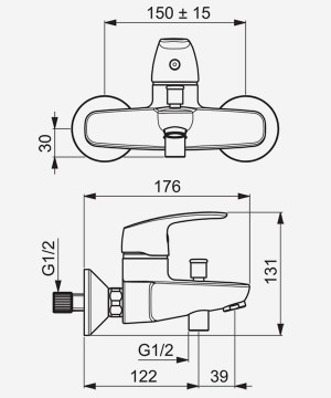 HansaPinto Shower Mixer - Technical Diagram