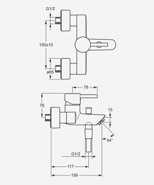 HansaVantis Style Exposed Shower Mixer - technical diagram
