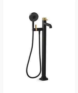 Kohler Occasion Freestanding Matte Black with Brushed Moderne Brass Accent Bathtub Mixer